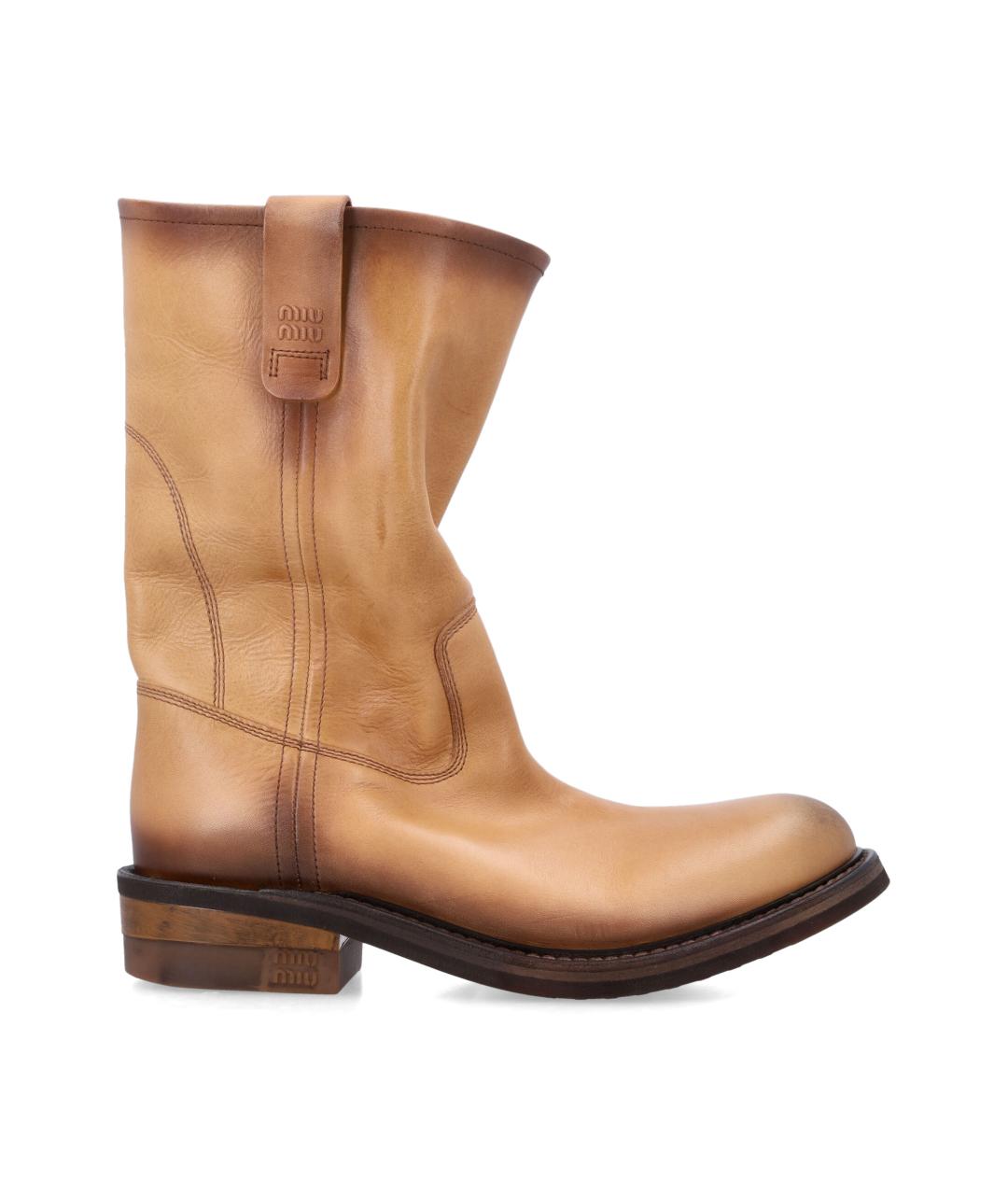 MIU MIU Бежевые кожаные ботинки, фото 1