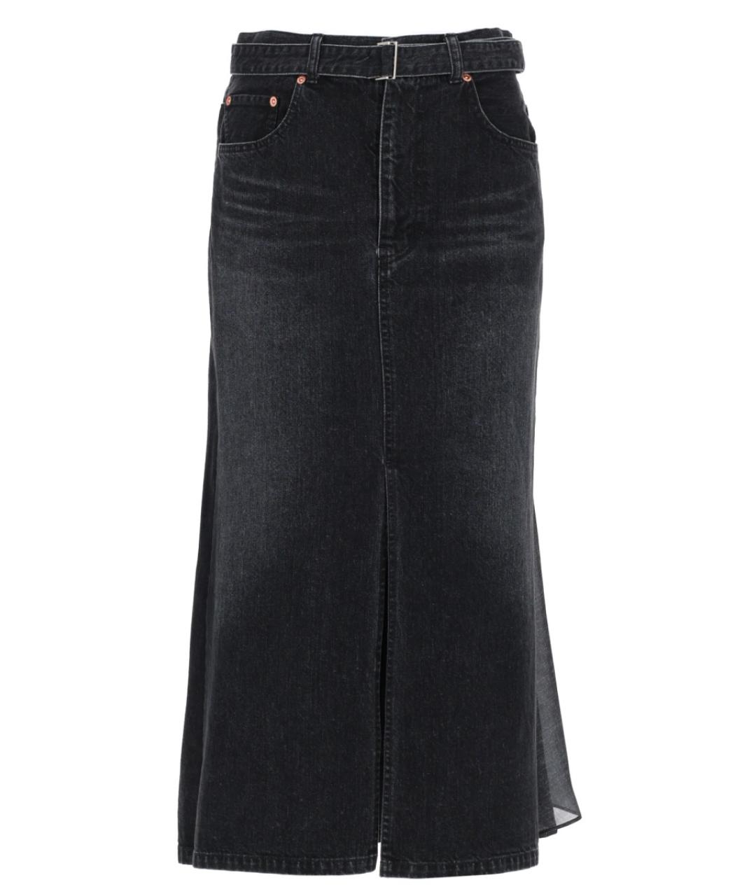 SACAI Черная хлопковая юбка миди, фото 1