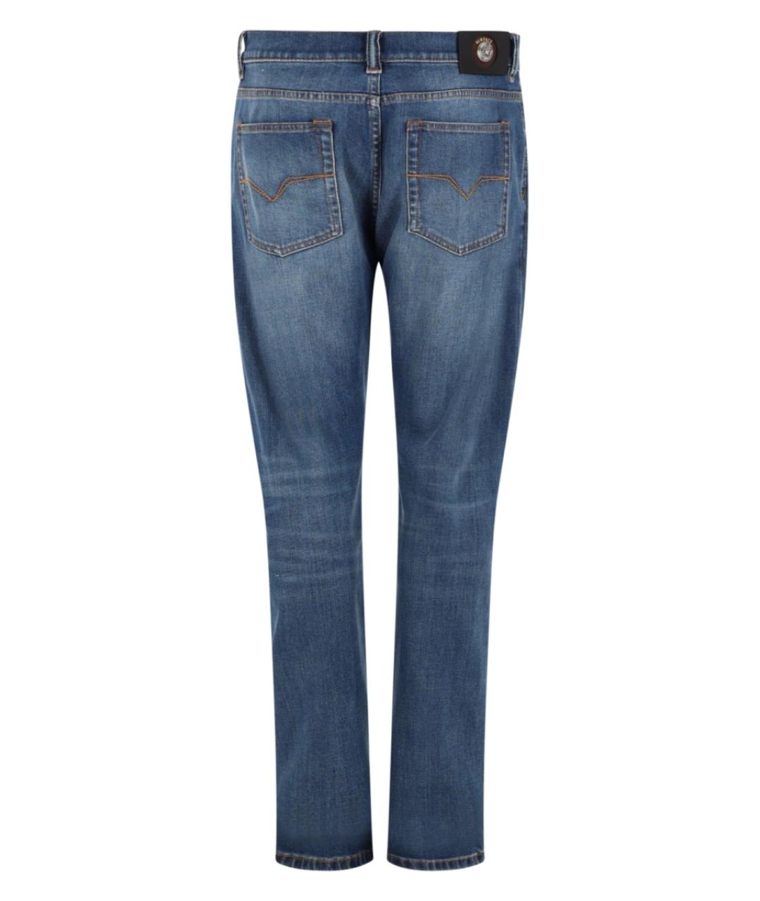 VERSACE Синие хлопко-эластановые прямые джинсы, фото 2