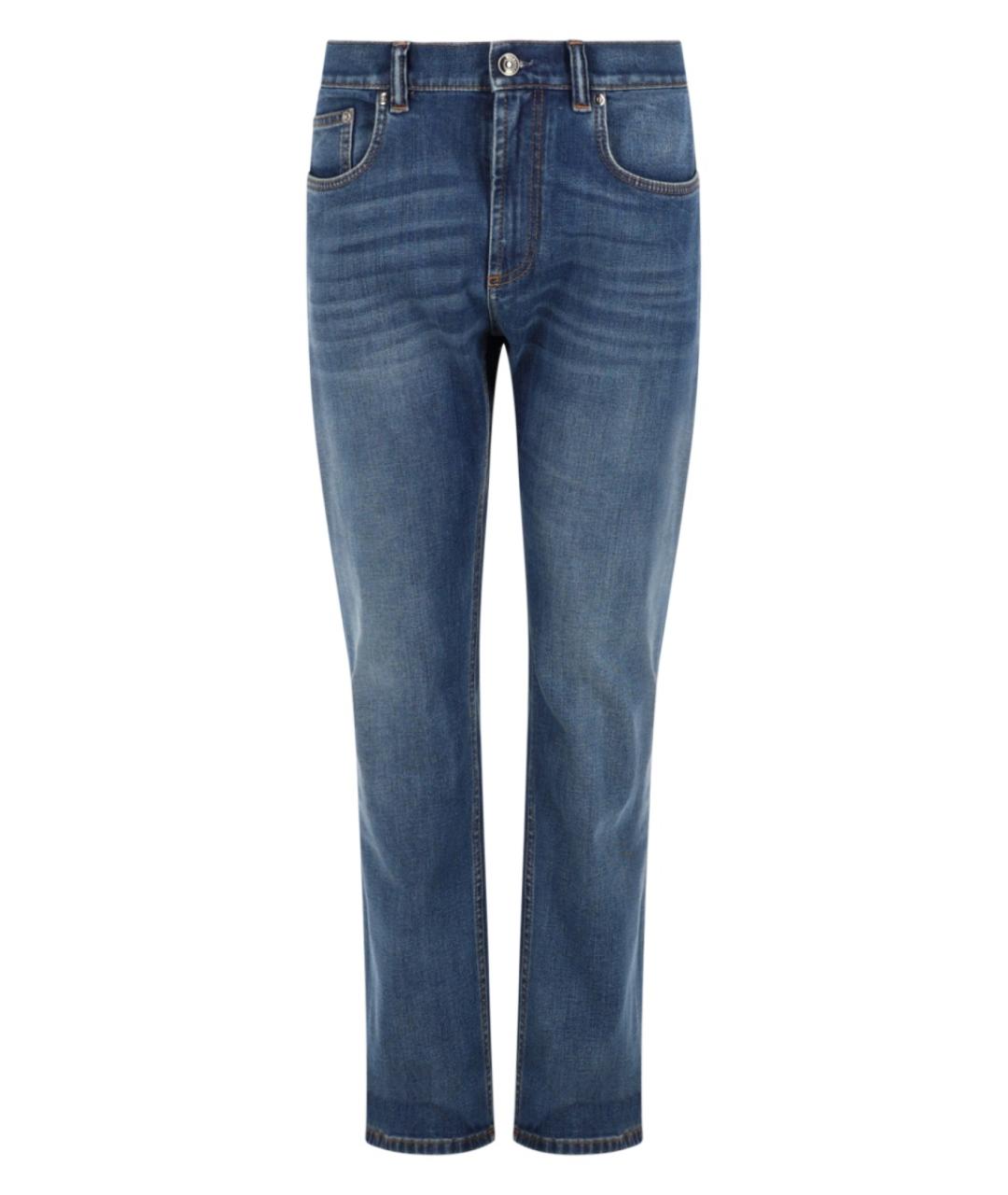 VERSACE Синие хлопко-эластановые прямые джинсы, фото 1