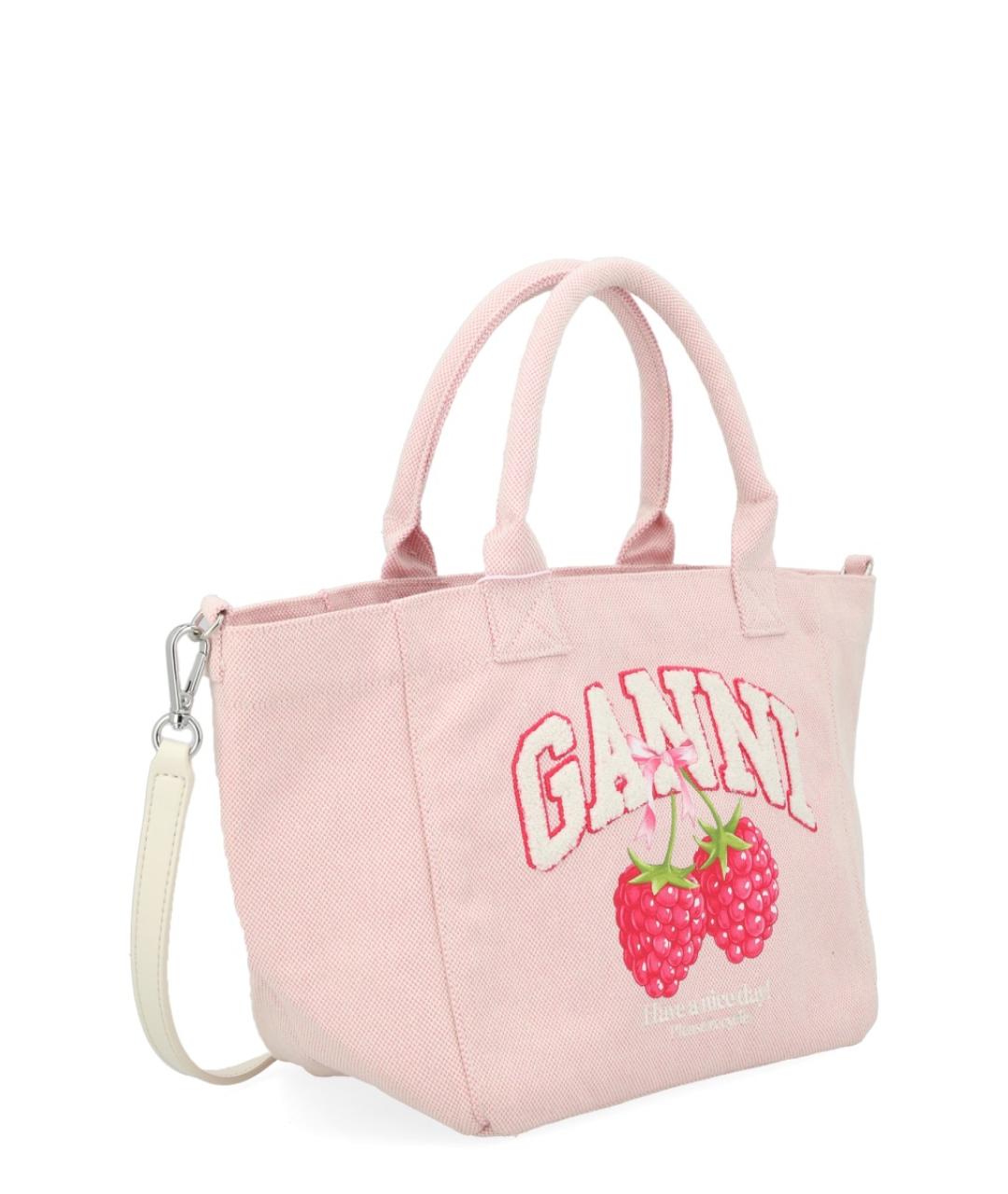 GANNI Розовая тканевая сумка с короткими ручками, фото 3