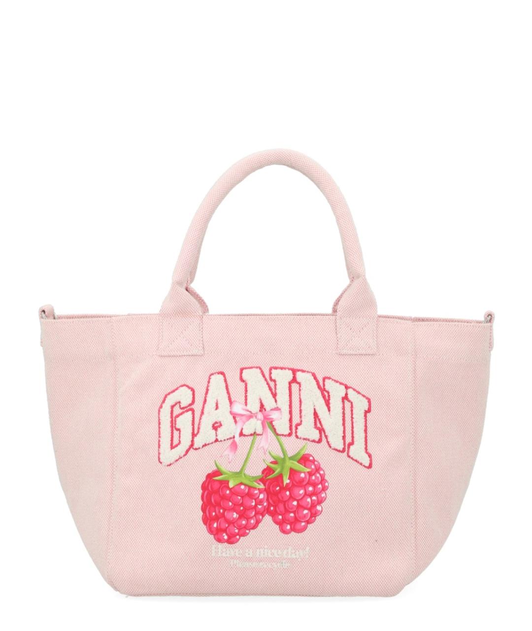 GANNI Розовая тканевая сумка с короткими ручками, фото 1