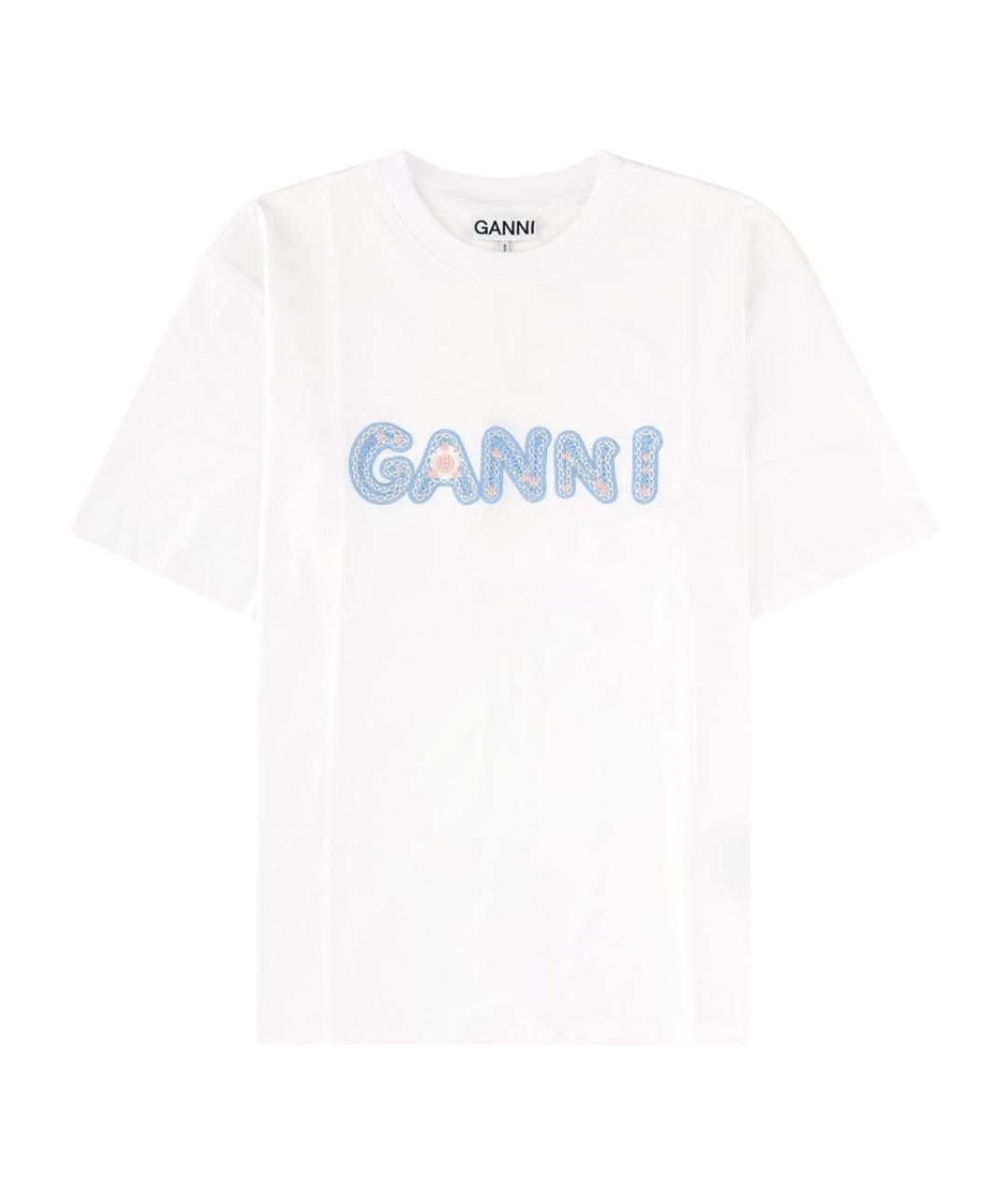 GANNI Белая хлопковая футболка, фото 1