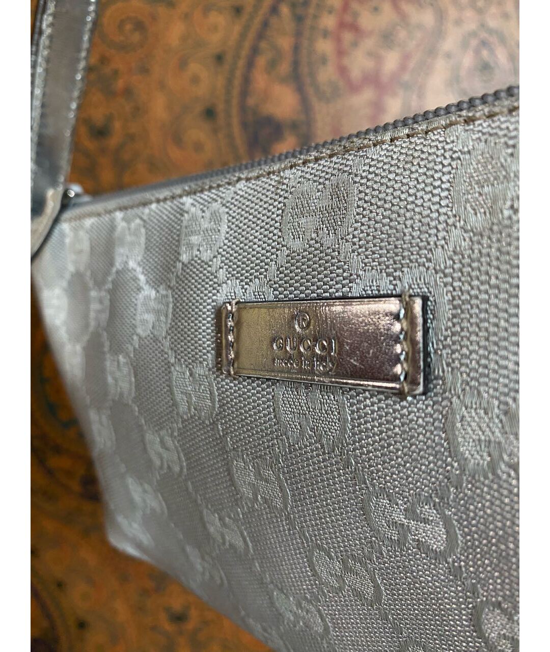 GUCCI Серебряная тканевая сумка тоут, фото 5