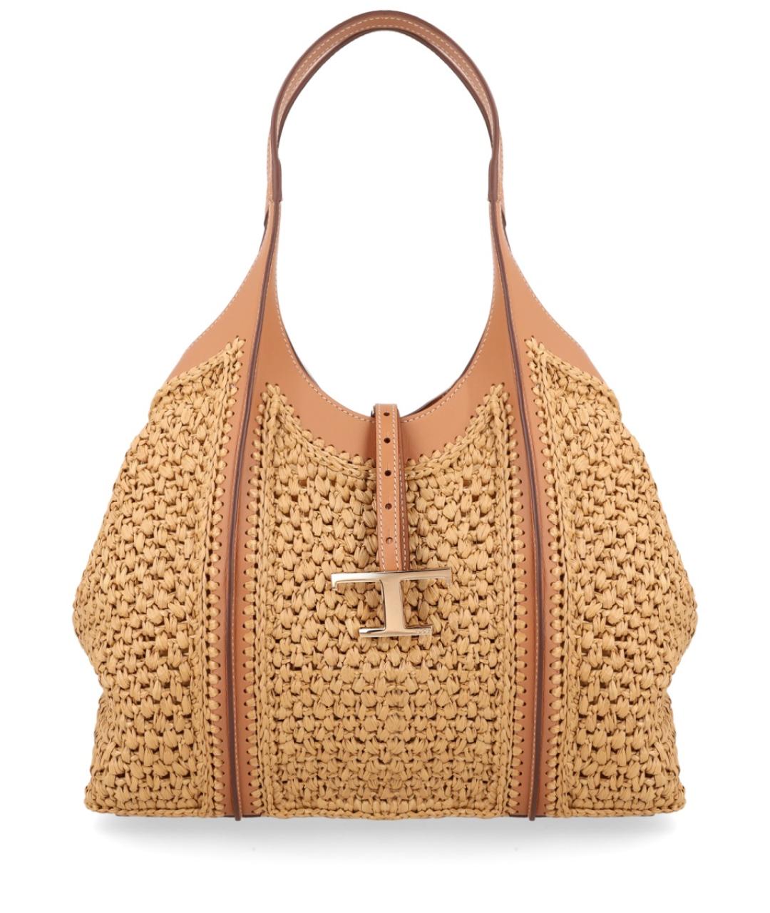 TOD'S Бежевая пелетеная сумка тоут, фото 1