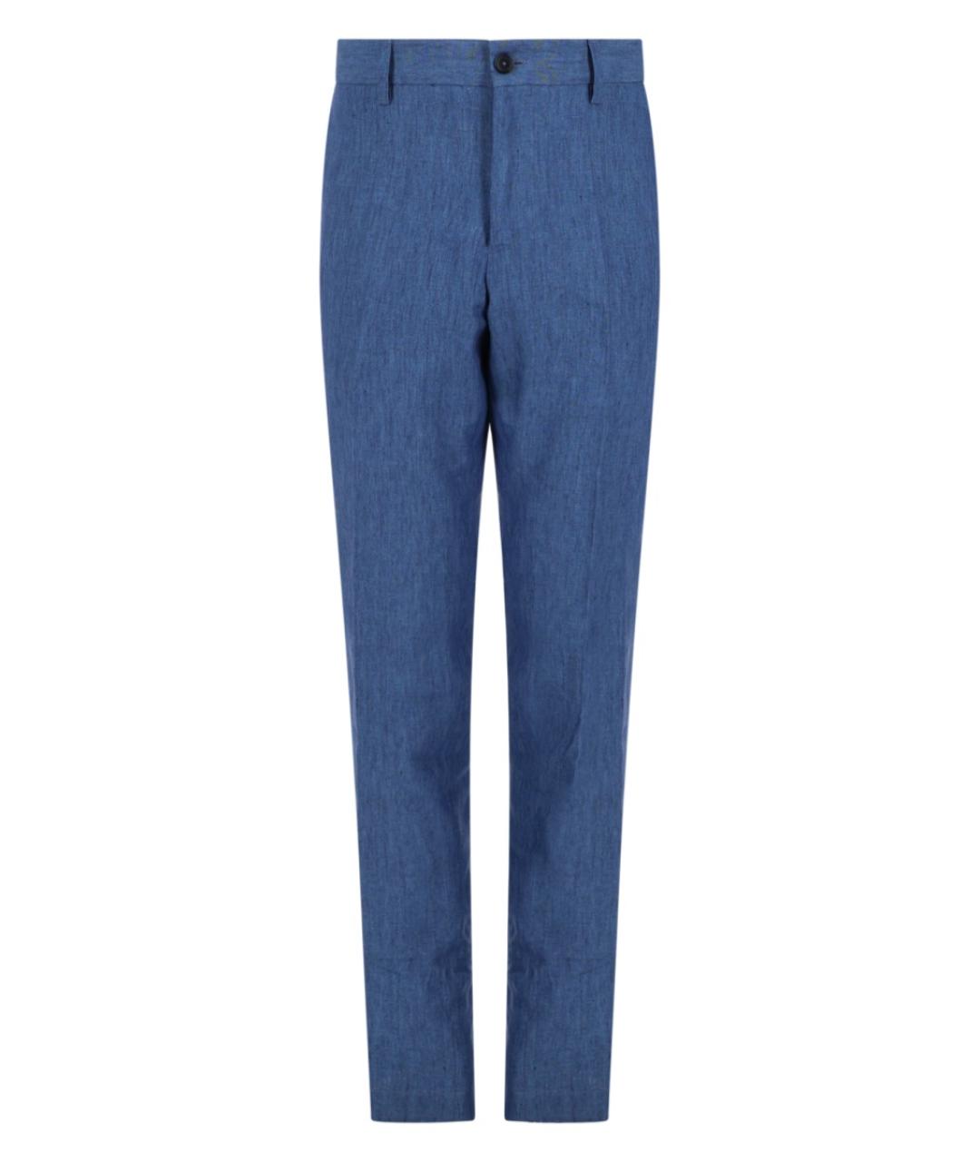 120% LINO Синие льняные классические брюки, фото 1