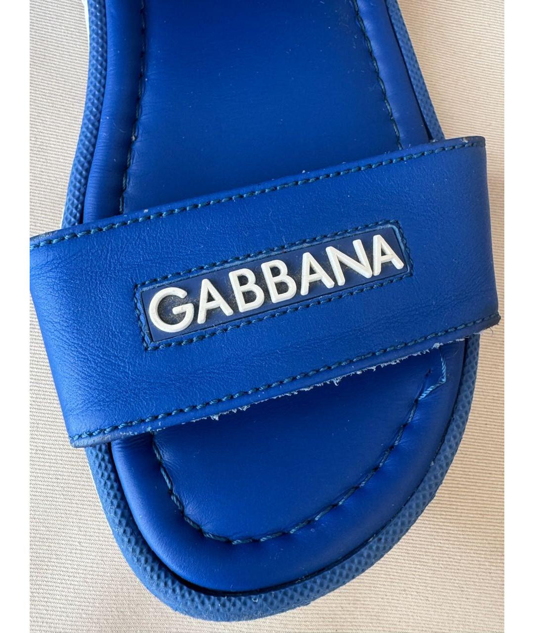 DOLCE&GABBANA Синие кожаные сандалии и шлепанцы, фото 6