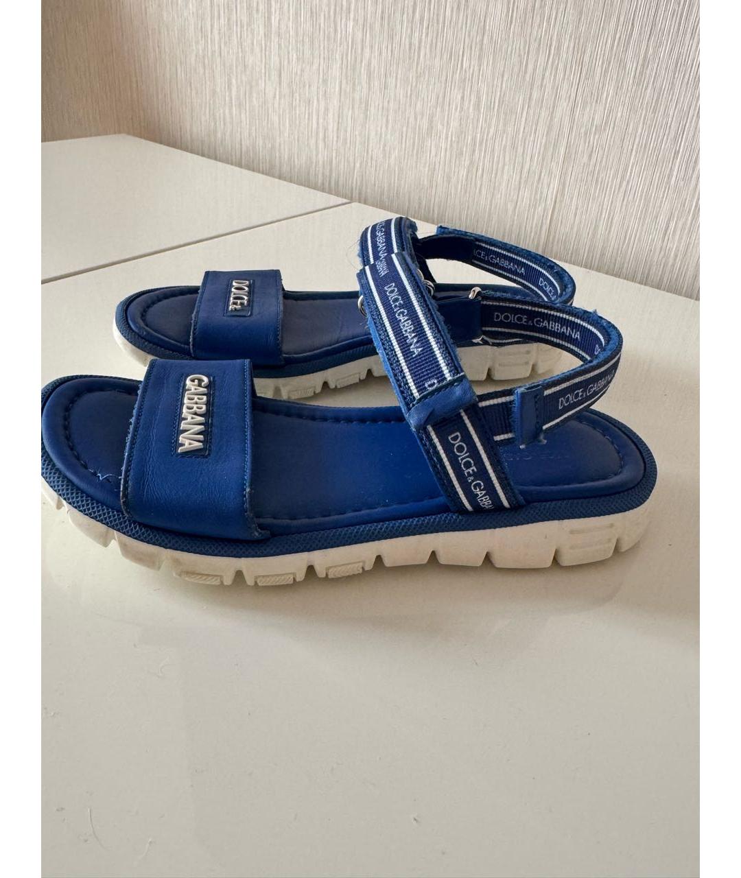 DOLCE&GABBANA Синие кожаные сандалии и шлепанцы, фото 4