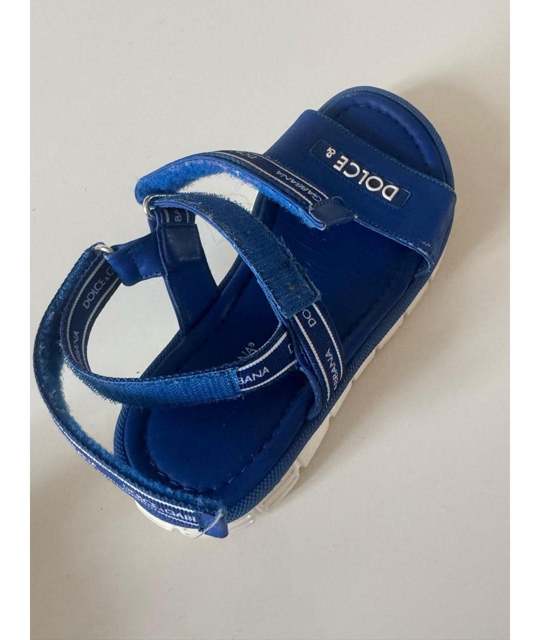 DOLCE&GABBANA Синие кожаные сандалии и шлепанцы, фото 2