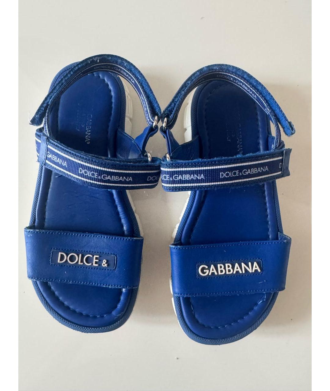 DOLCE&GABBANA Синие кожаные сандалии и шлепанцы, фото 3
