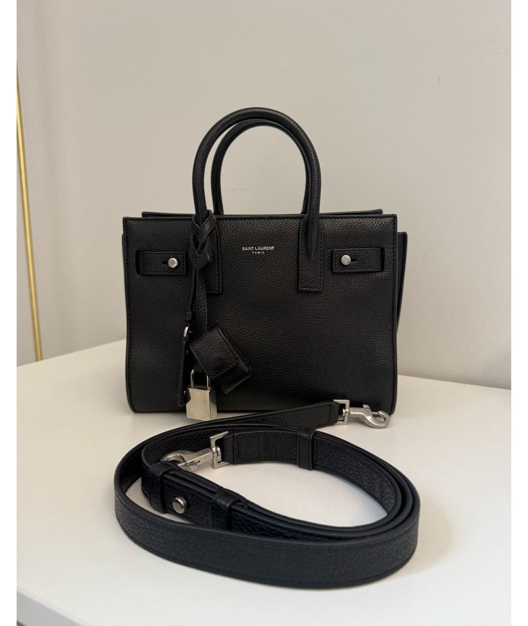 SAINT LAURENT Черная кожаная сумка через плечо, фото 2