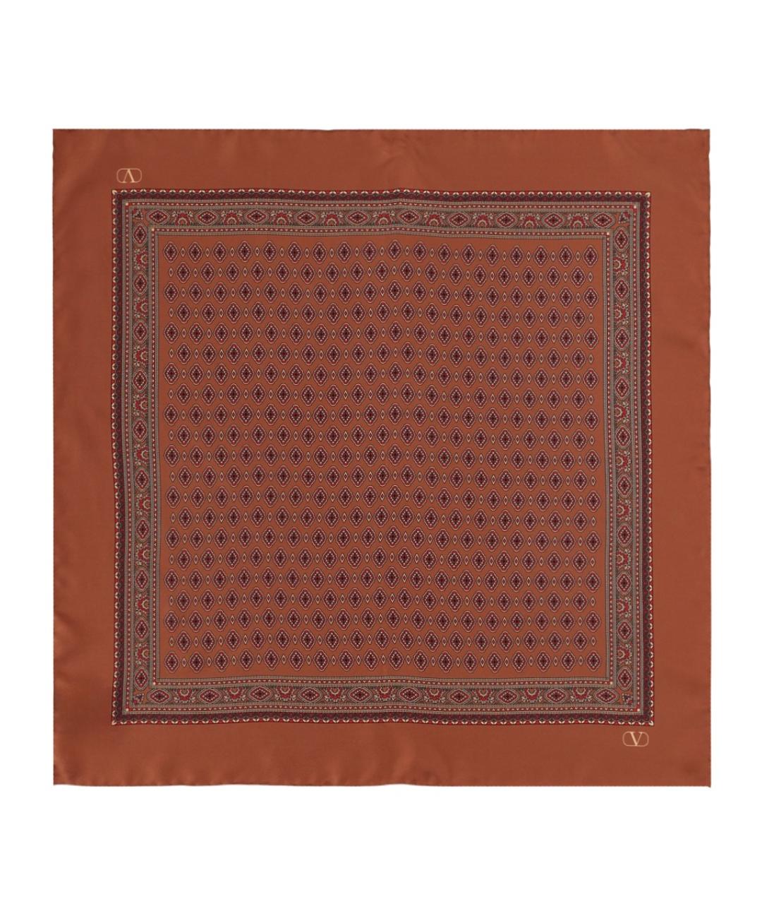 VALENTINO Коричневый шелковый шарф, фото 1