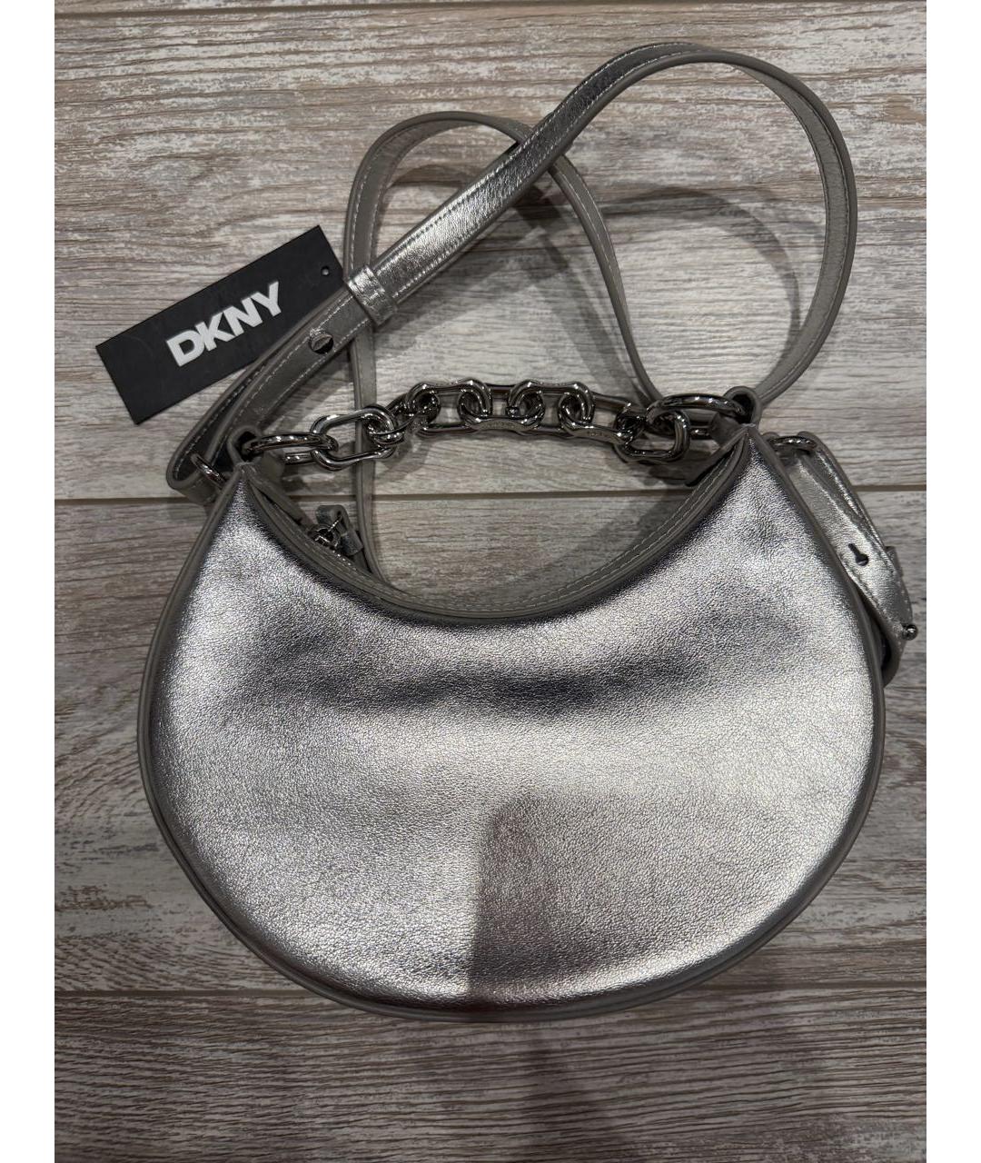 DKNY Серебряная кожаная сумка через плечо, фото 3