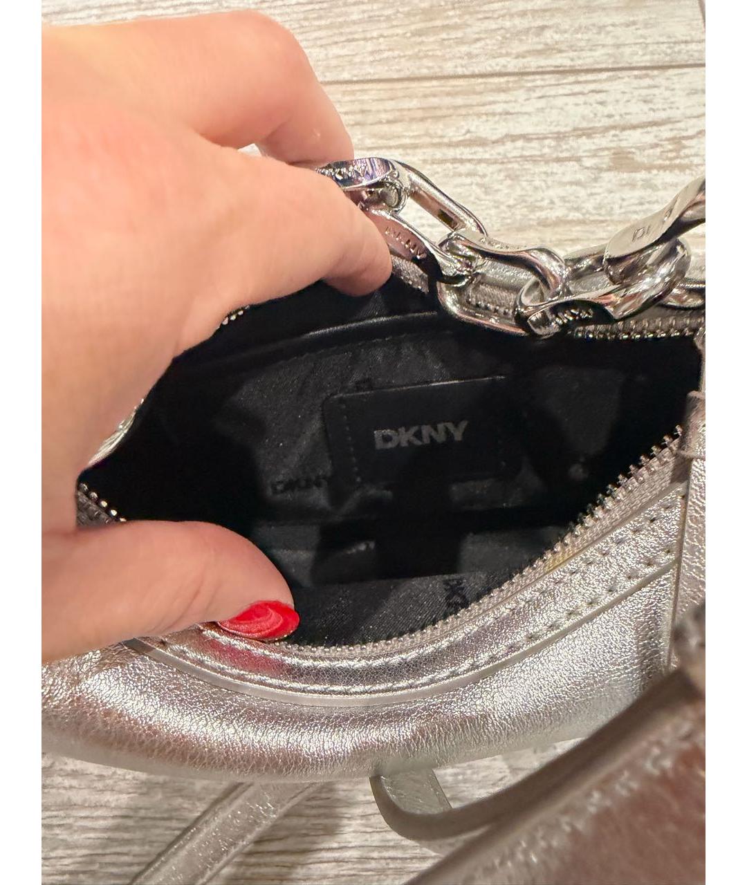 DKNY Серебряная кожаная сумка через плечо, фото 4