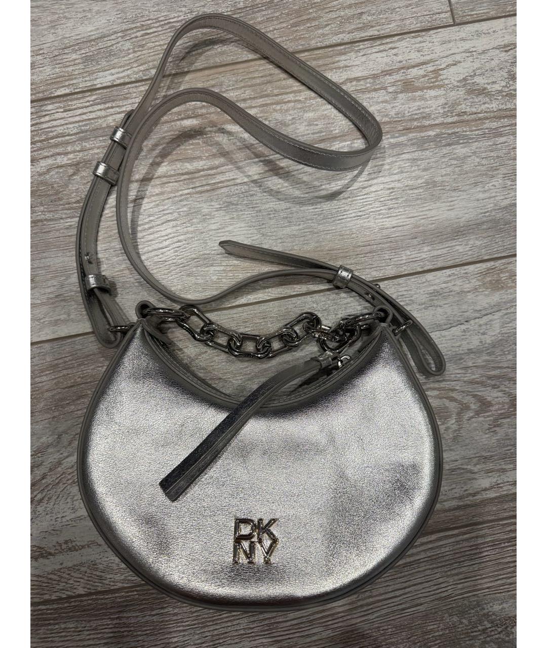 DKNY Серебряная кожаная сумка через плечо, фото 6