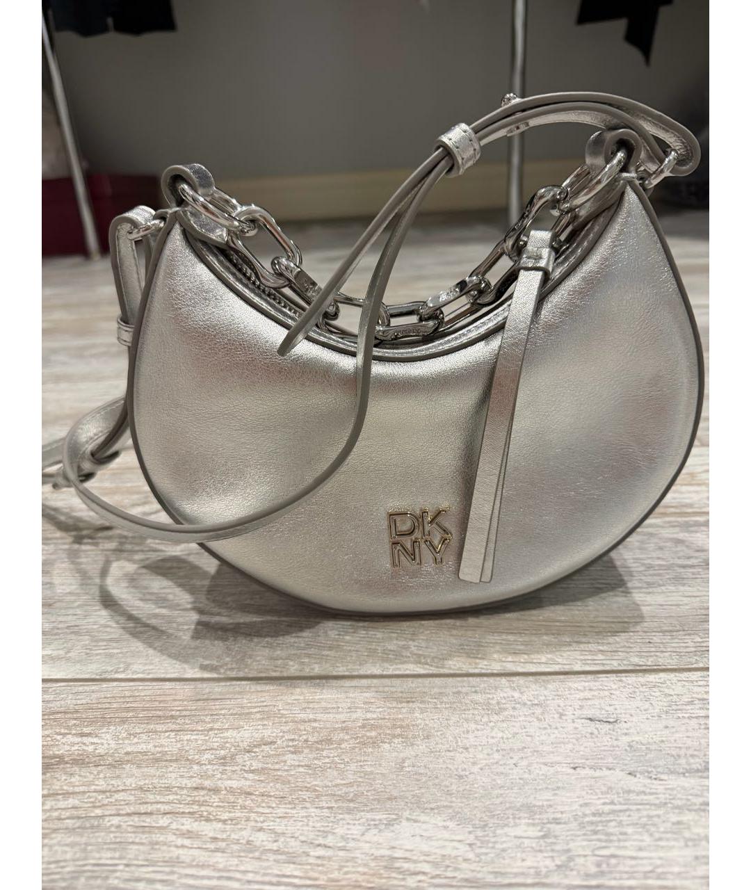 DKNY Серебряная кожаная сумка через плечо, фото 8