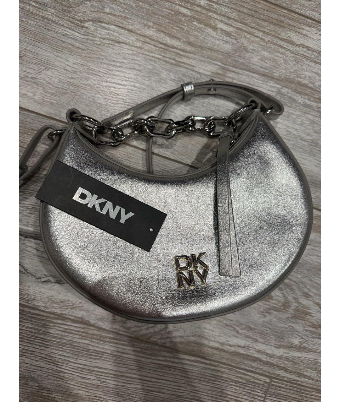 DKNY Серебряная кожаная сумка через плечо, фото 2