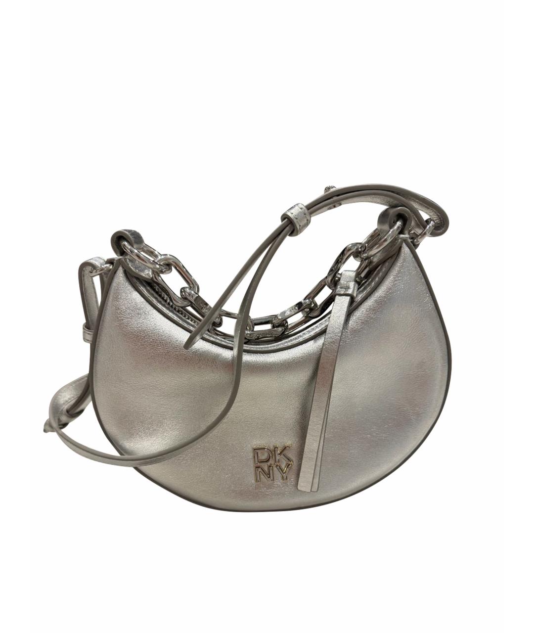 DKNY Серебряная кожаная сумка через плечо, фото 1