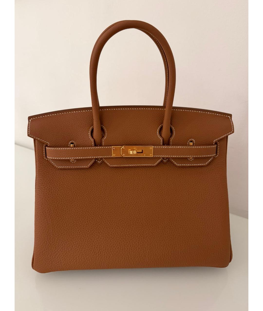 HERMES Коричневая кожаная сумка с короткими ручками, фото 5