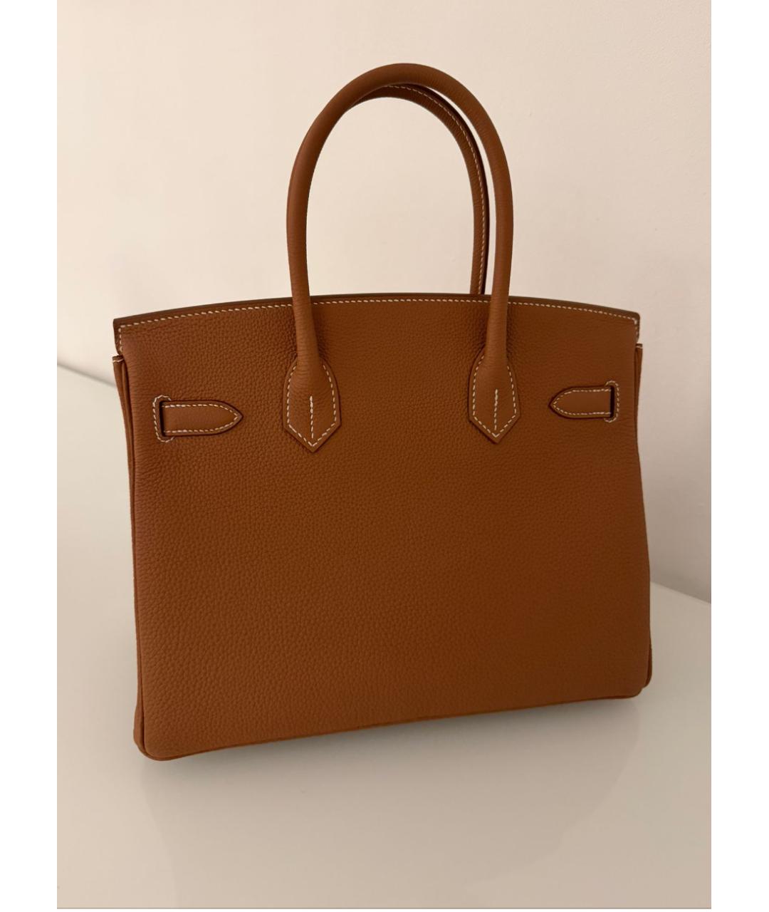 HERMES Коричневая кожаная сумка с короткими ручками, фото 3