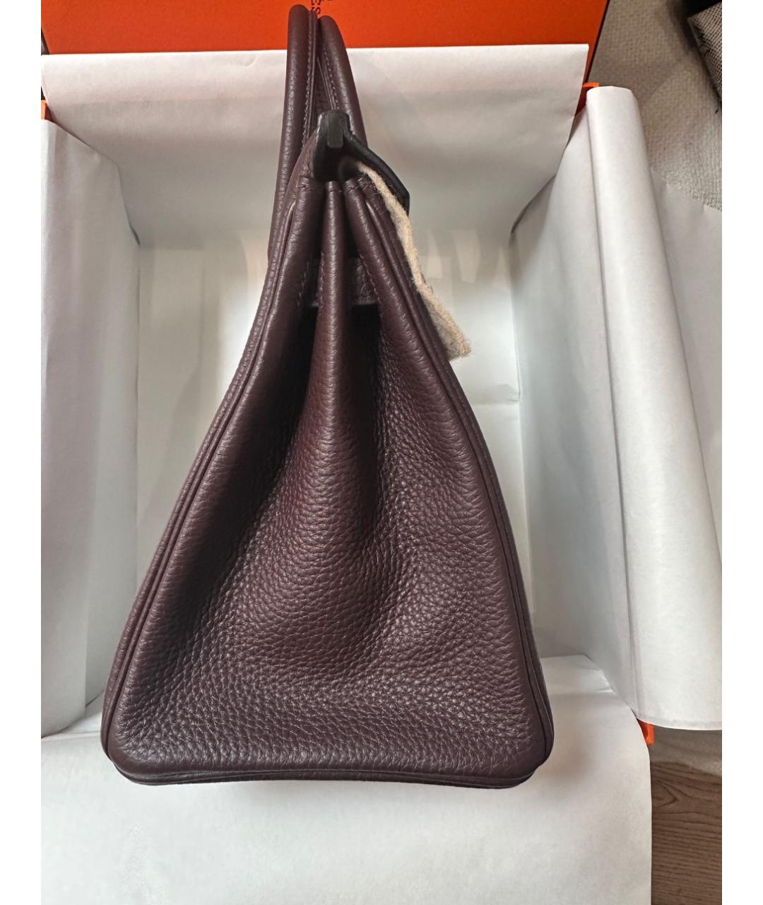 HERMES Бордовая кожаная сумка с короткими ручками, фото 4