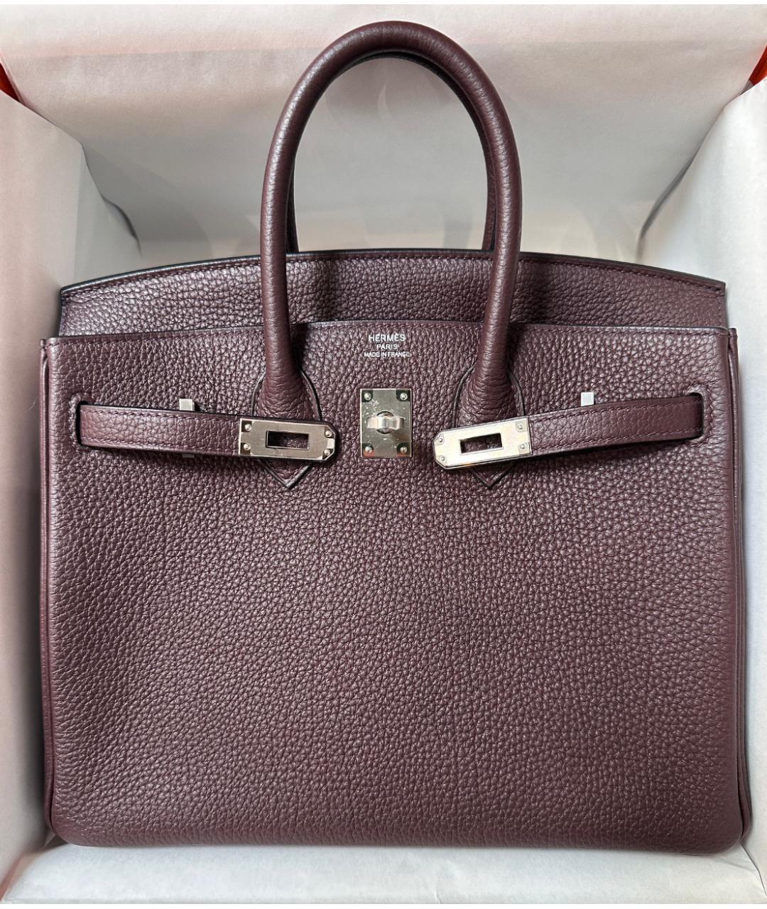 HERMES Бордовая кожаная сумка с короткими ручками, фото 3