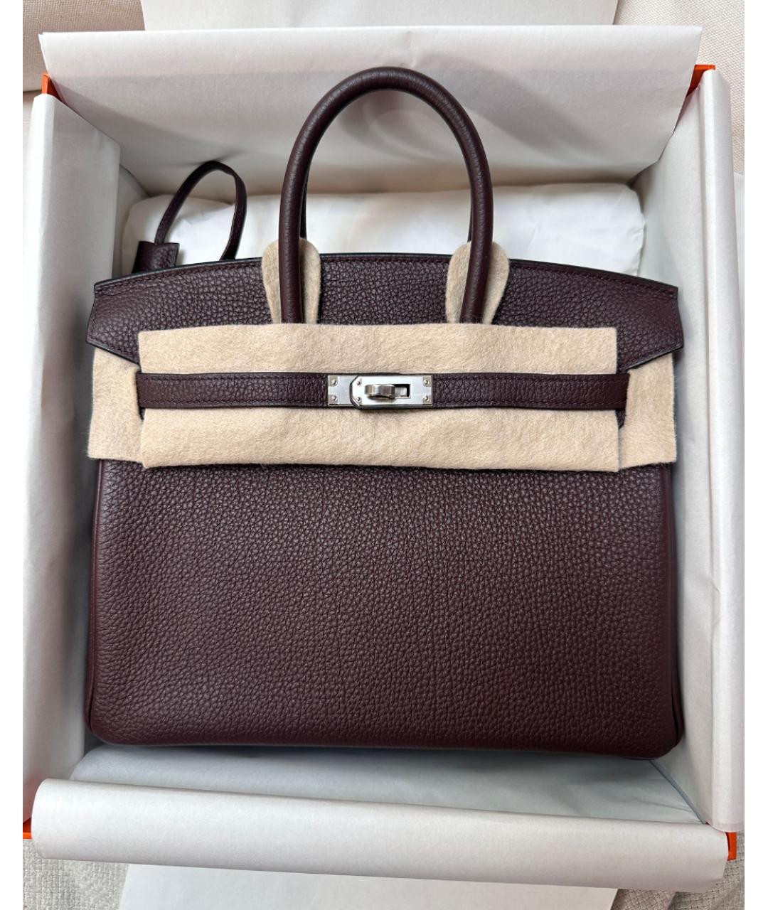 HERMES Бордовая кожаная сумка с короткими ручками, фото 5