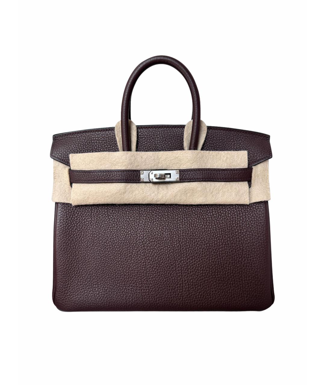 HERMES Бордовая кожаная сумка с короткими ручками, фото 1