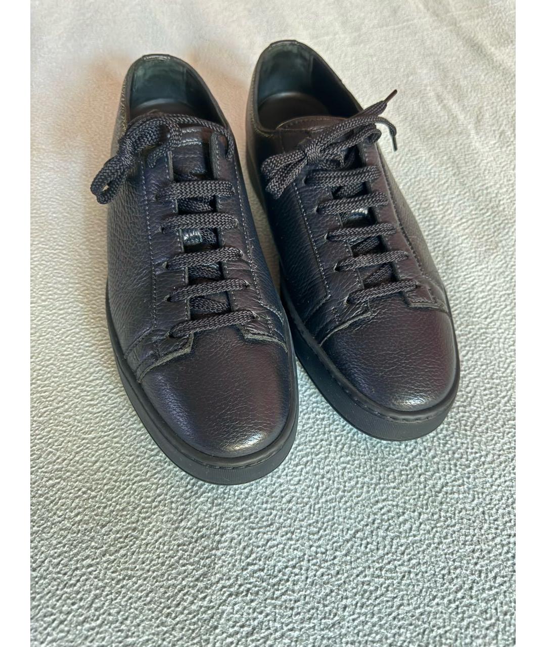 SANTONI Темно-синие кожаные низкие кроссовки / кеды, фото 3