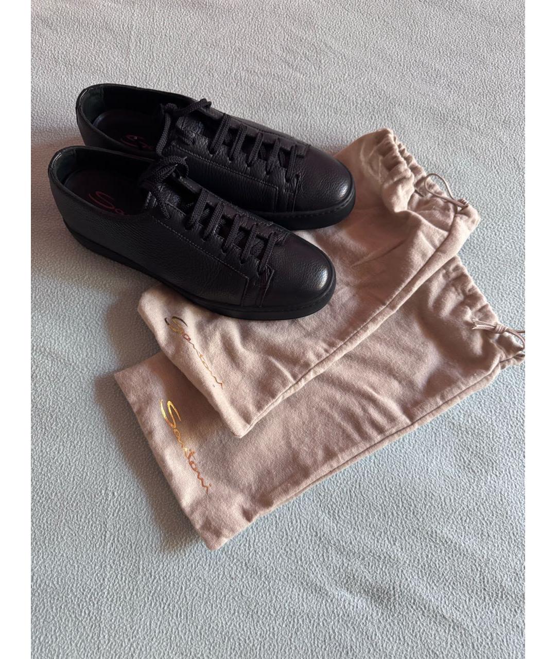 SANTONI Темно-синие кожаные низкие кроссовки / кеды, фото 7