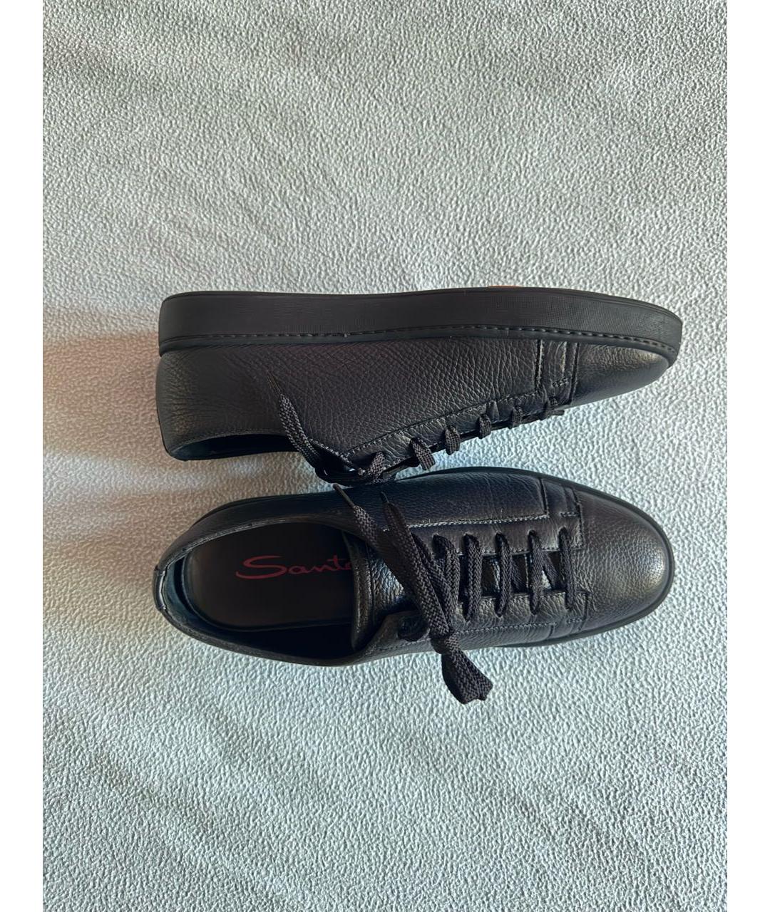 SANTONI Темно-синие кожаные низкие кроссовки / кеды, фото 4