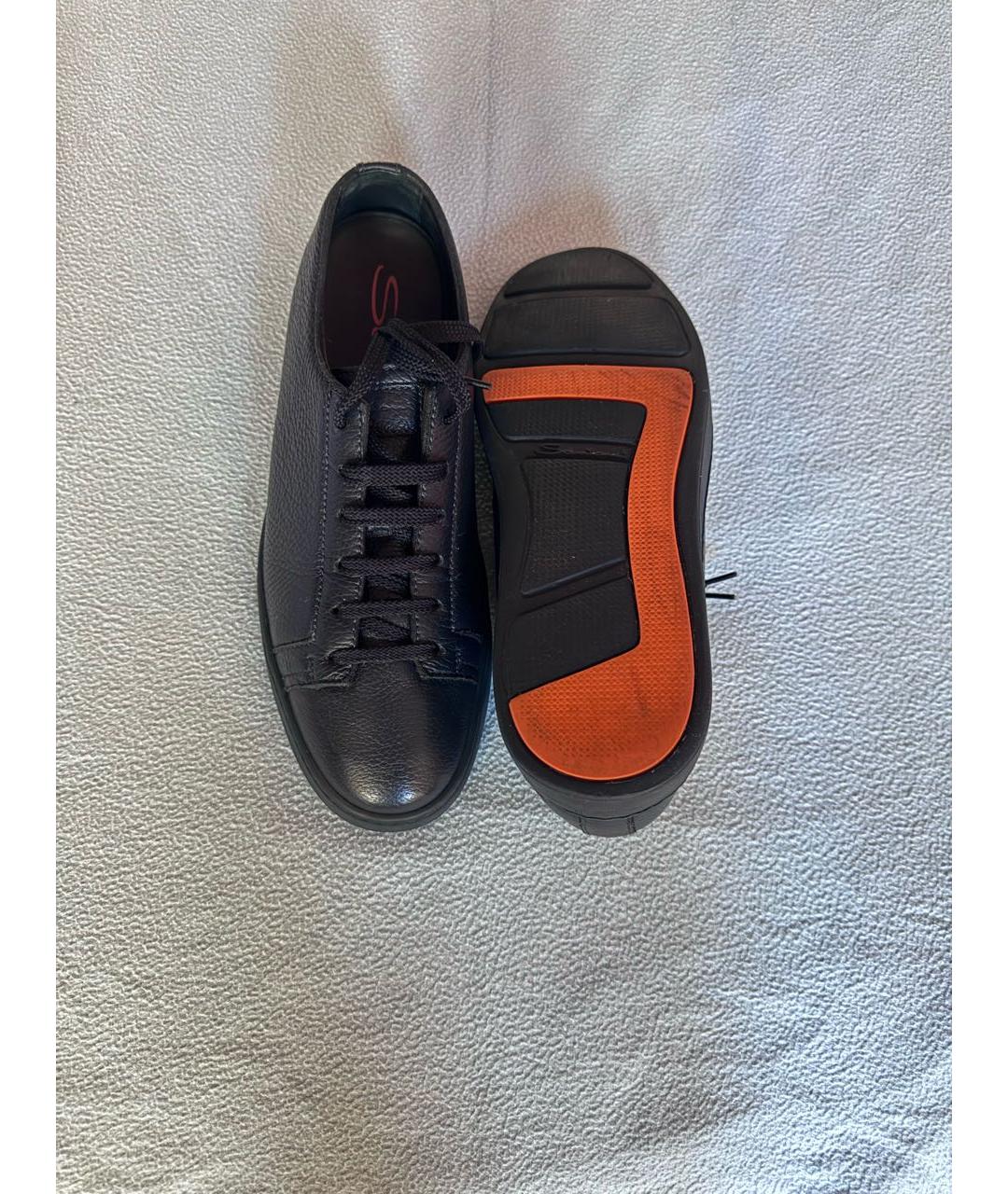 SANTONI Темно-синие кожаные низкие кроссовки / кеды, фото 6