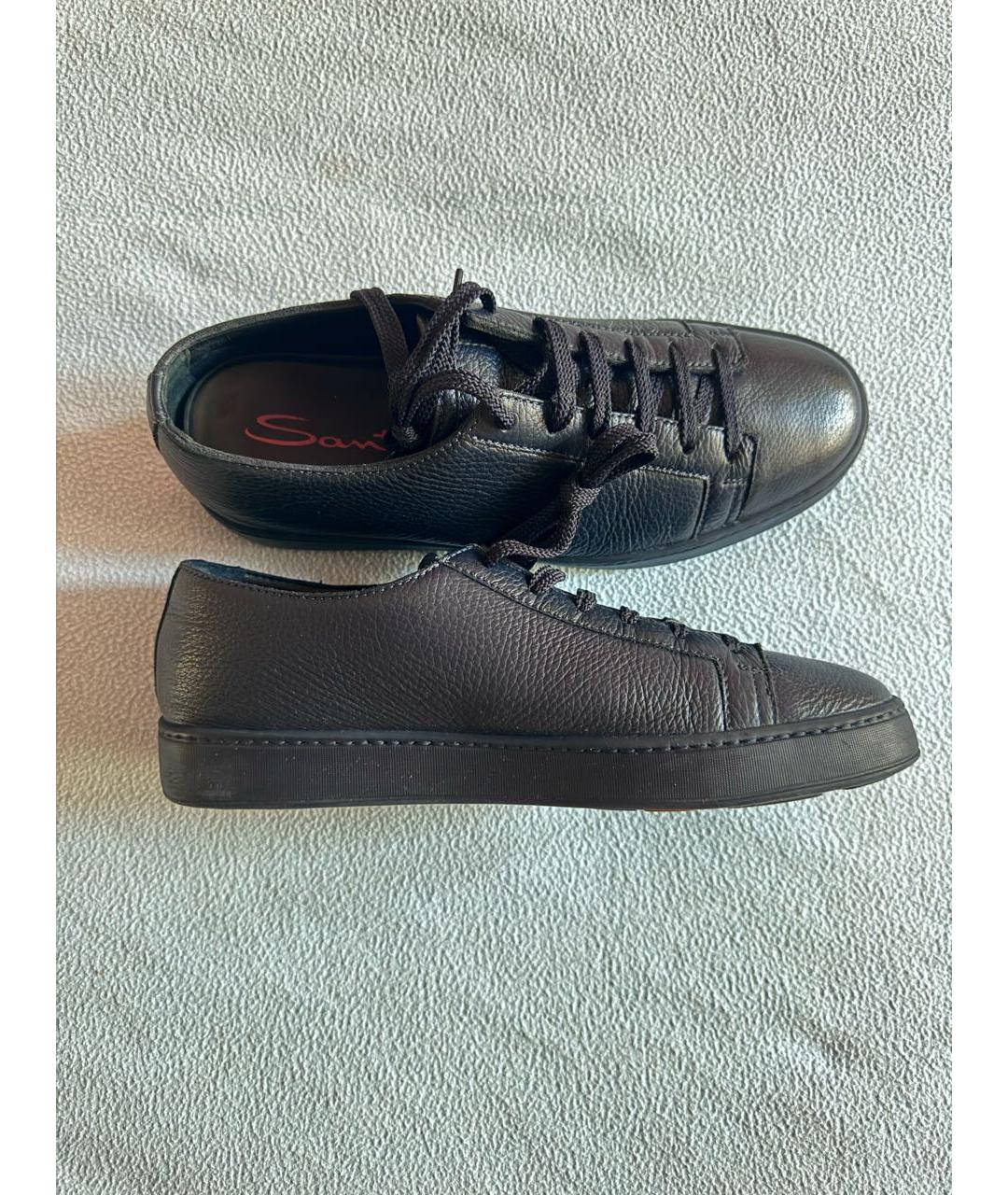 SANTONI Темно-синие кожаные низкие кроссовки / кеды, фото 5