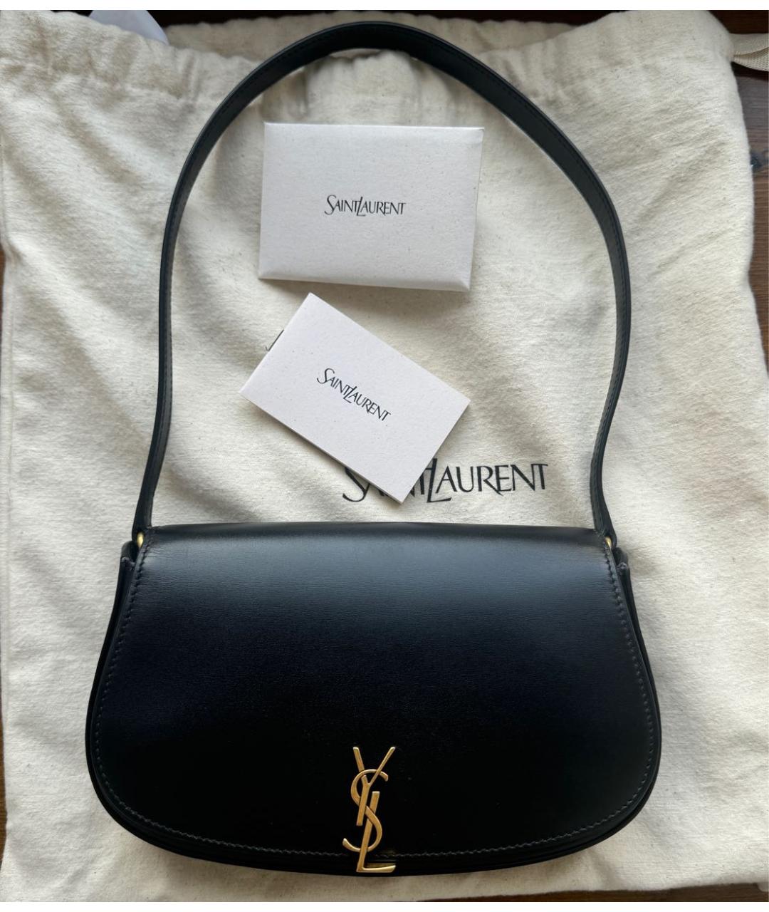 SAINT LAURENT Черная кожаная сумка с короткими ручками, фото 6