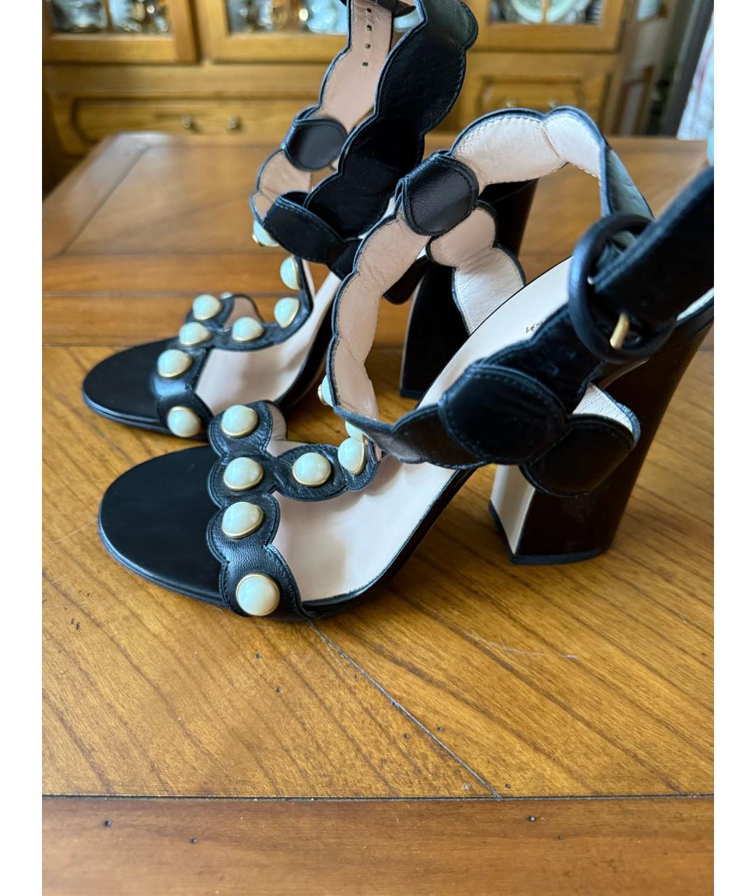 GUCCI Черные кожаные босоножки, фото 5