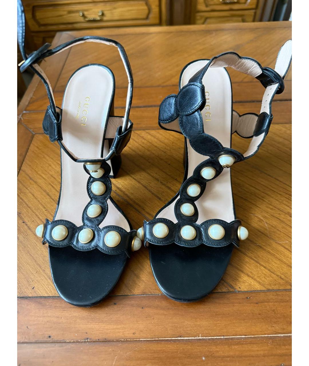 GUCCI Черные кожаные босоножки, фото 2