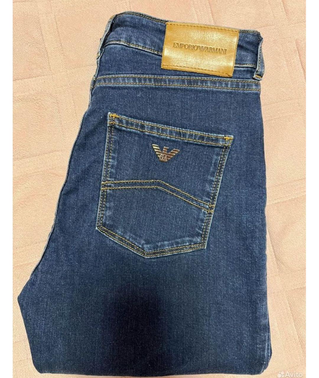 EMPORIO ARMANI Синие хлопковые прямые джинсы, фото 2