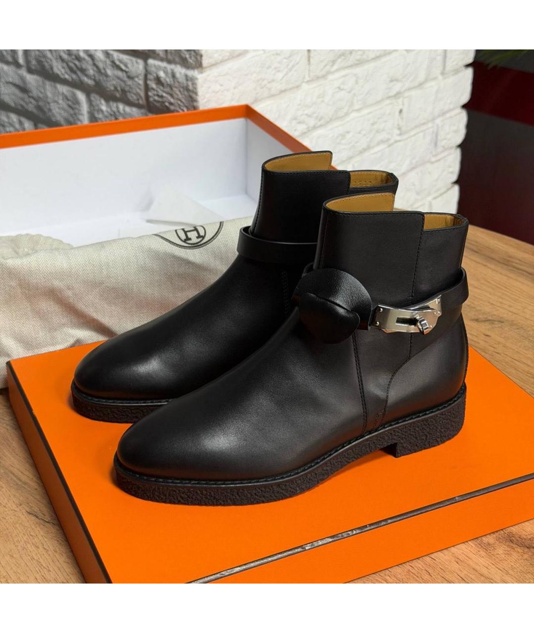 HERMES Черные кожаные ботинки, фото 5