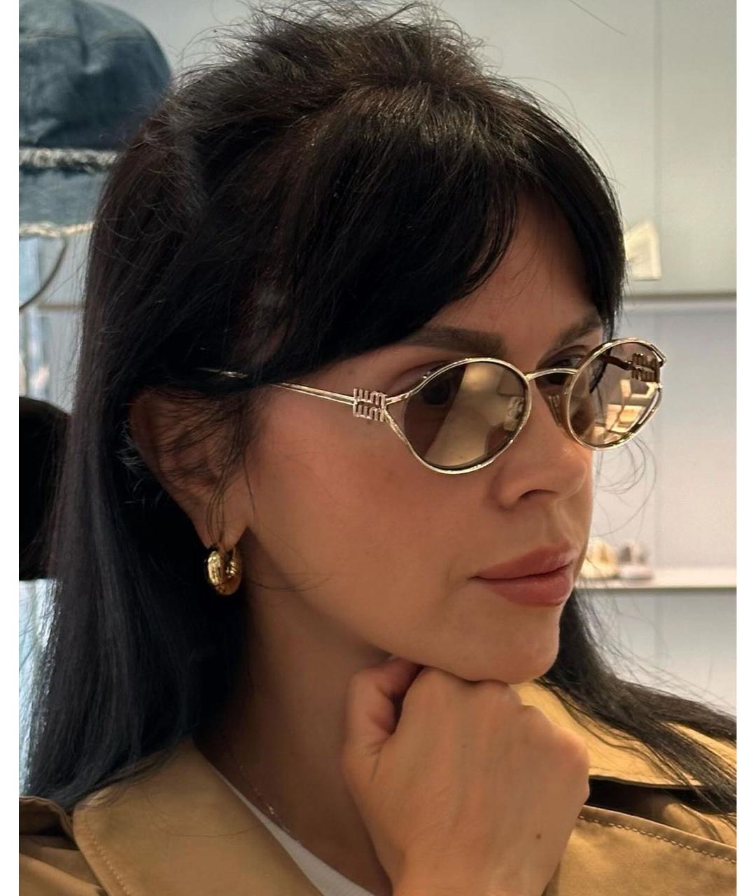MIU MIU Золотые металлические солнцезащитные очки, фото 7