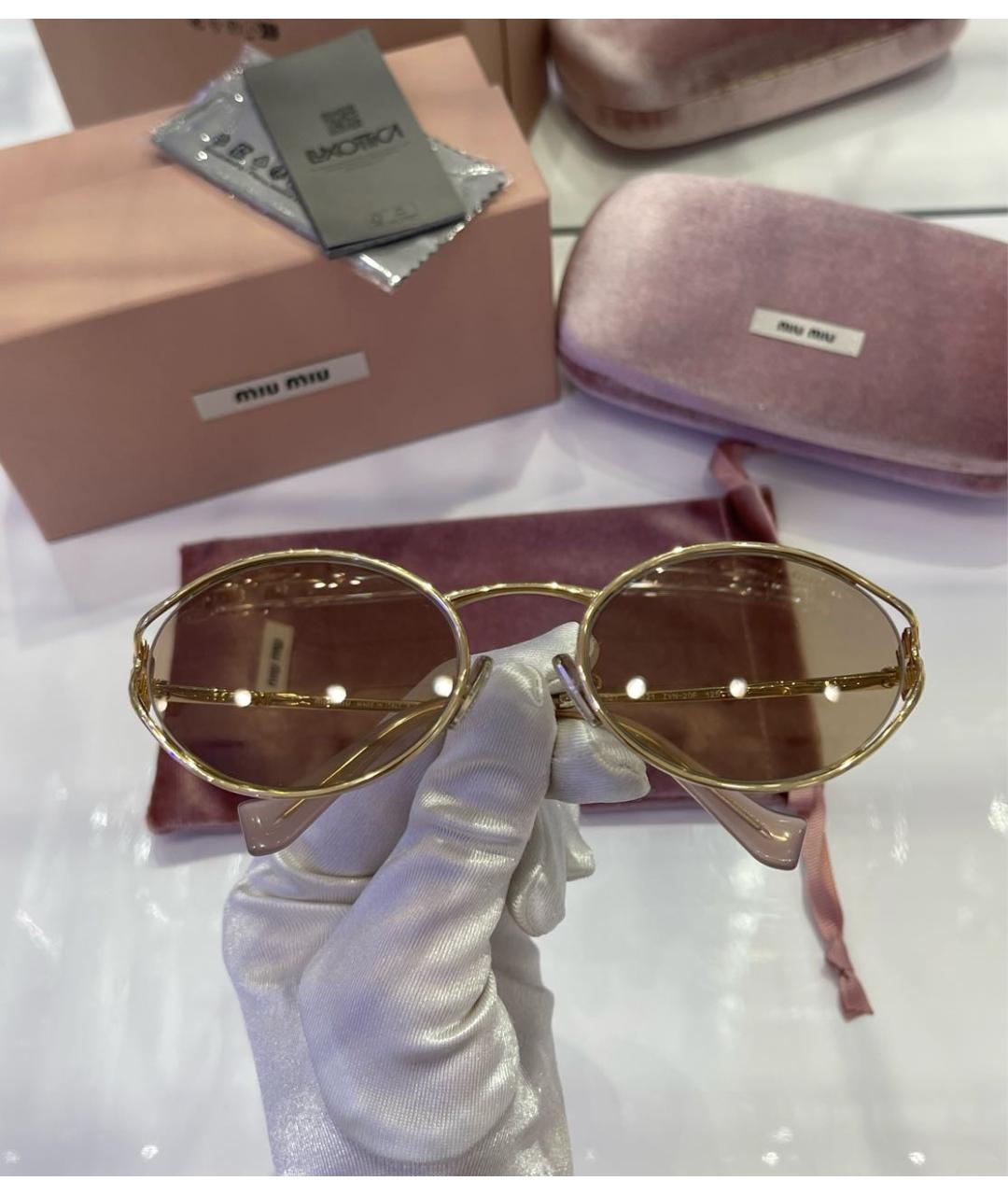 MIU MIU Золотые металлические солнцезащитные очки, фото 3