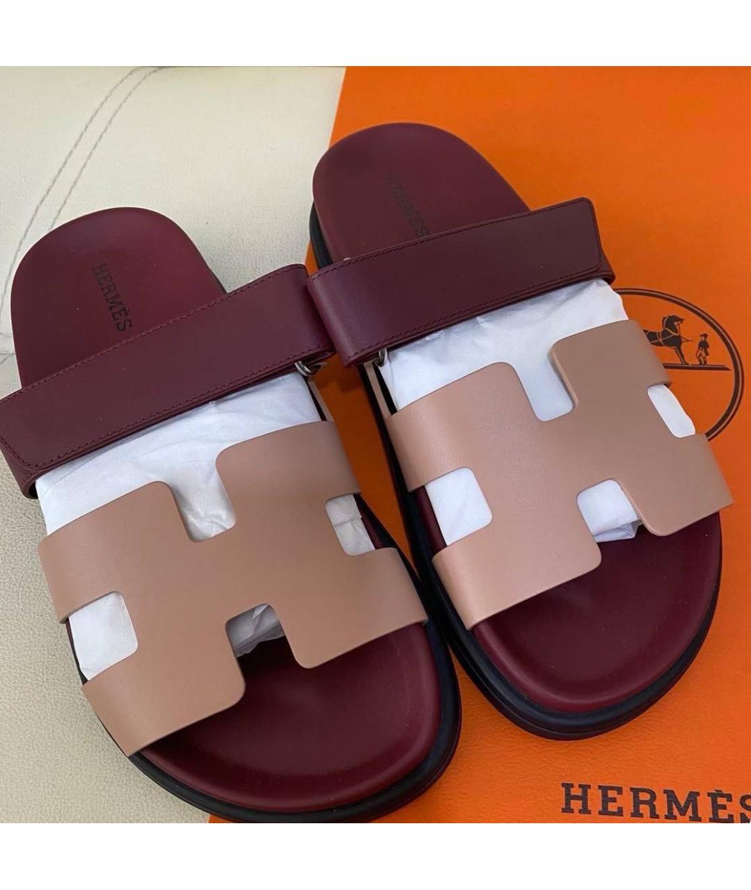 HERMES Бордовые кожаные сандалии, фото 1