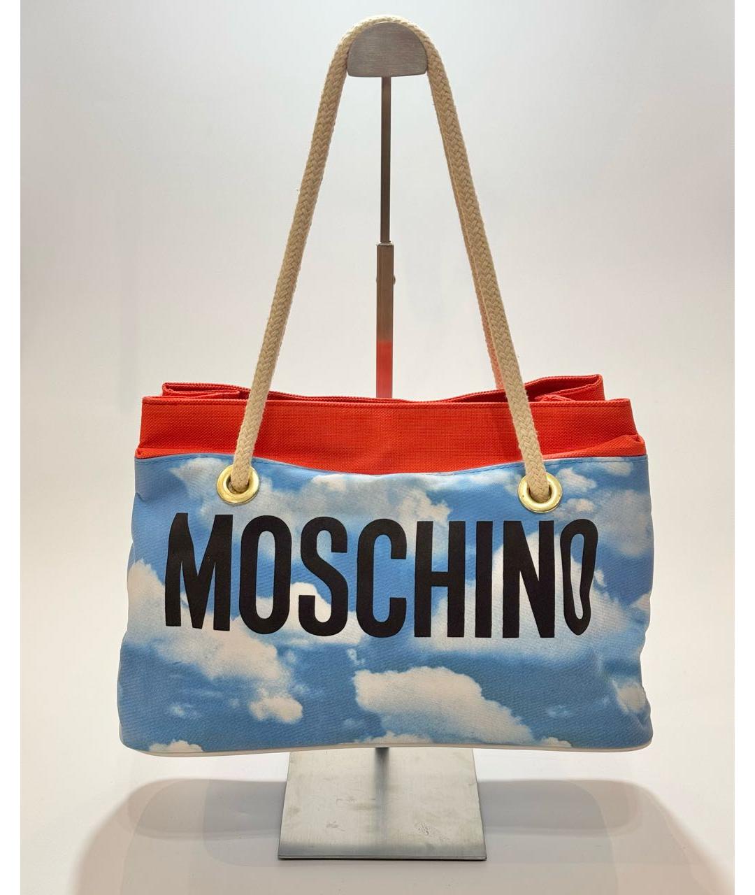 MOSCHINO Голубая тканевая сумка с короткими ручками, фото 3