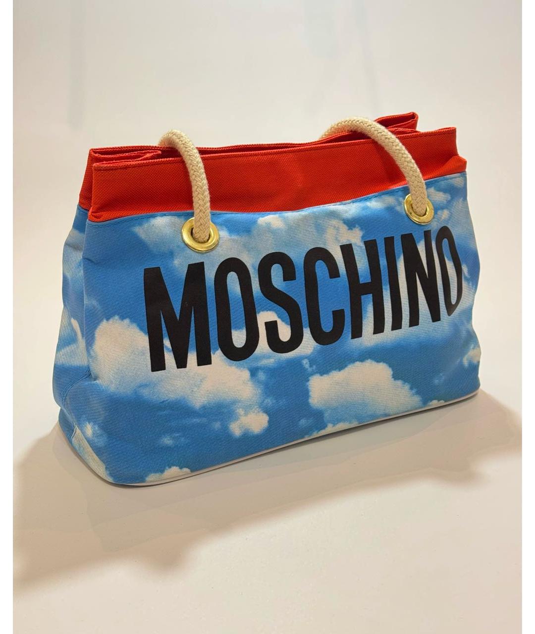 MOSCHINO Голубая тканевая сумка с короткими ручками, фото 9