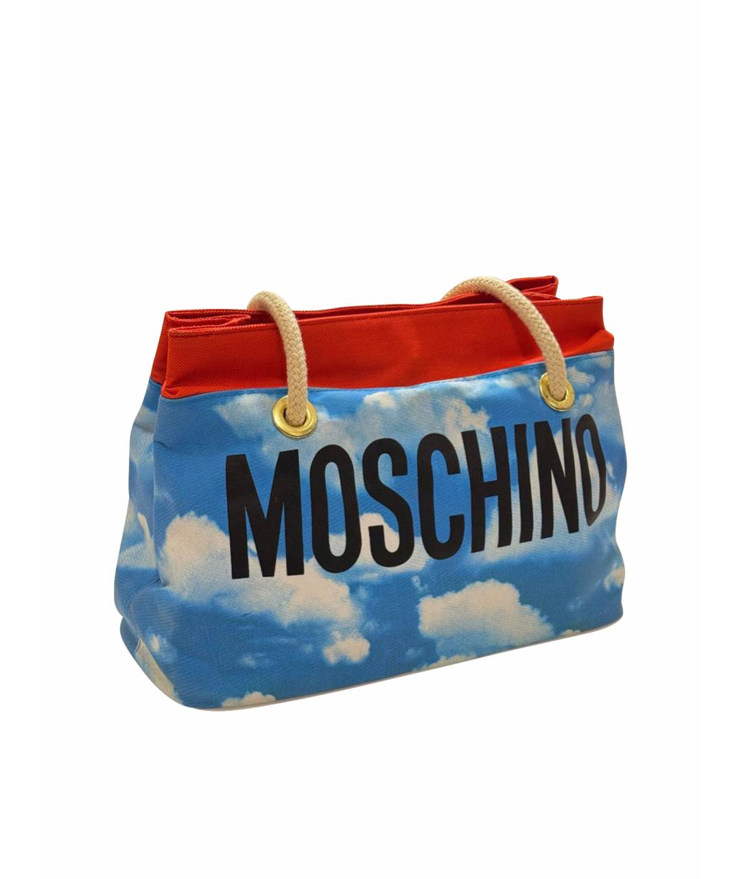 MOSCHINO Голубая тканевая сумка с короткими ручками, фото 1