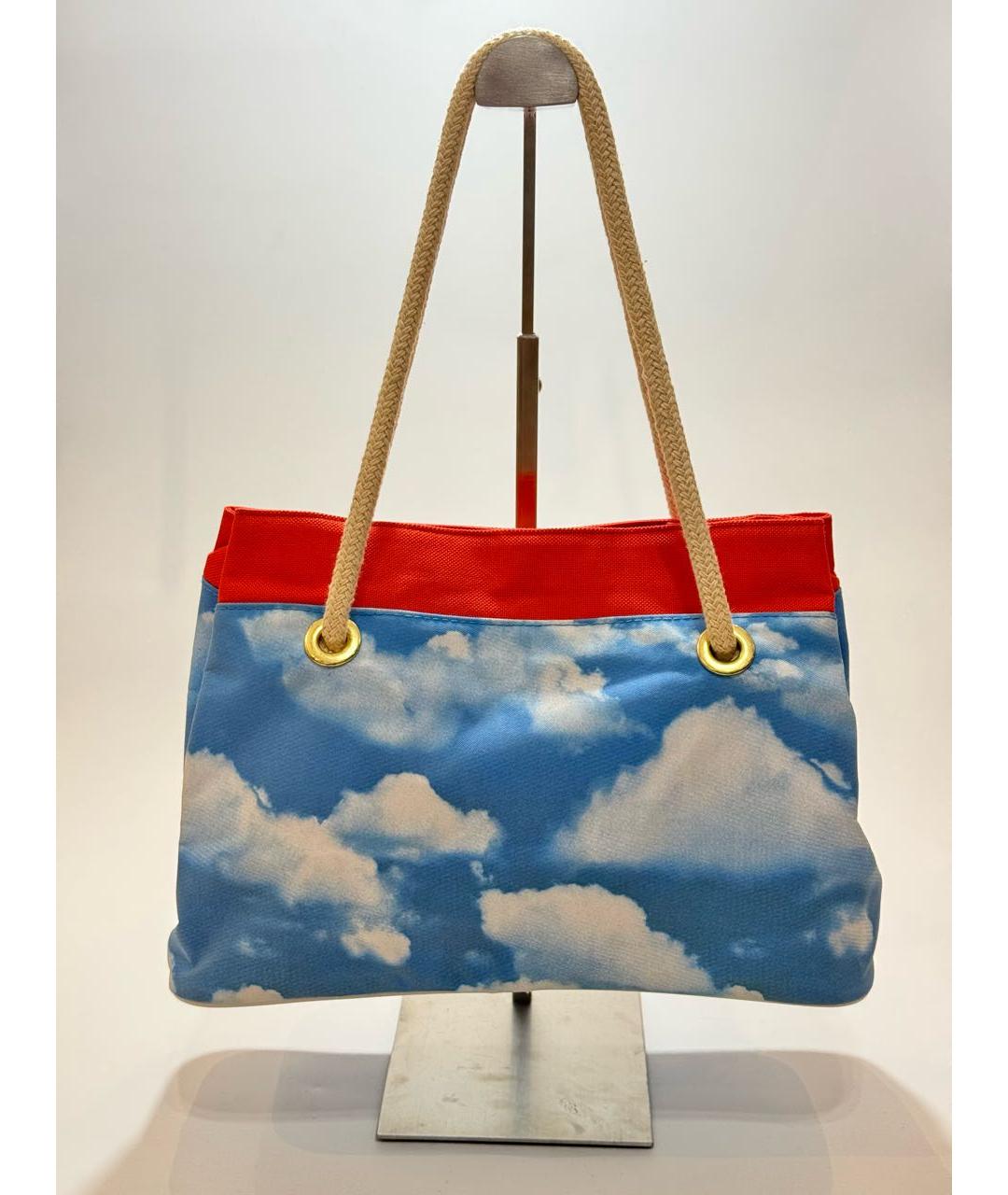 MOSCHINO Голубая тканевая сумка с короткими ручками, фото 2