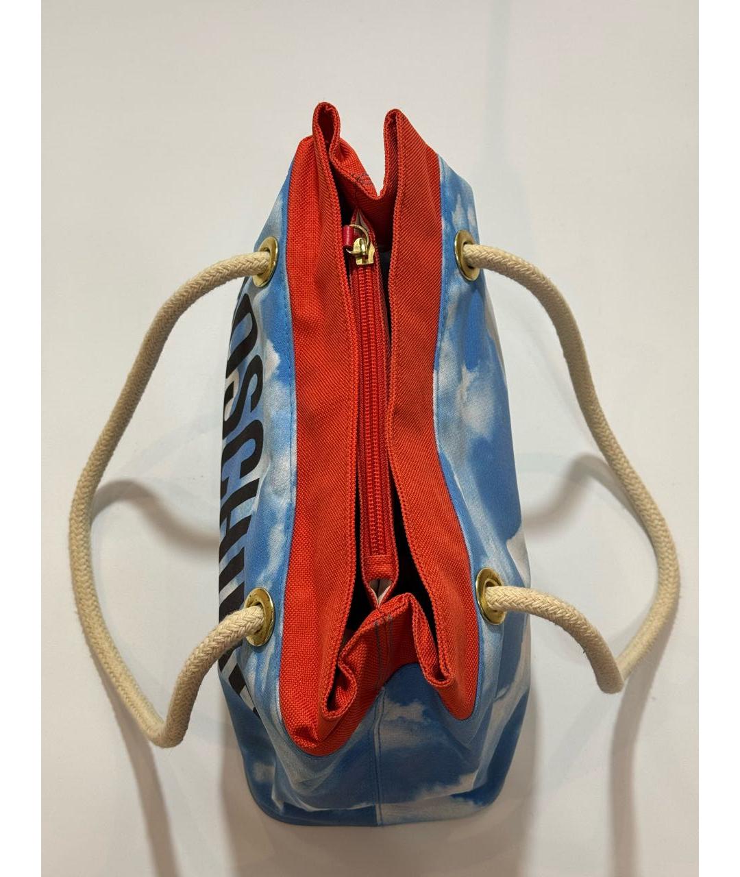 MOSCHINO Голубая тканевая сумка с короткими ручками, фото 8