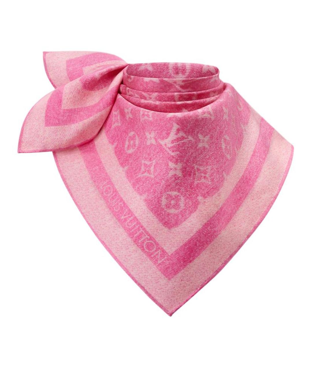 LOUIS VUITTON Розовый шелковый шарф, фото 2