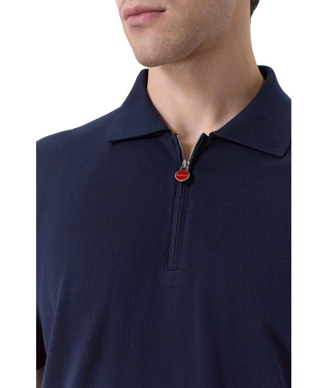 KITON Темно-синее хлопковое поло с коротким рукавом, фото 4