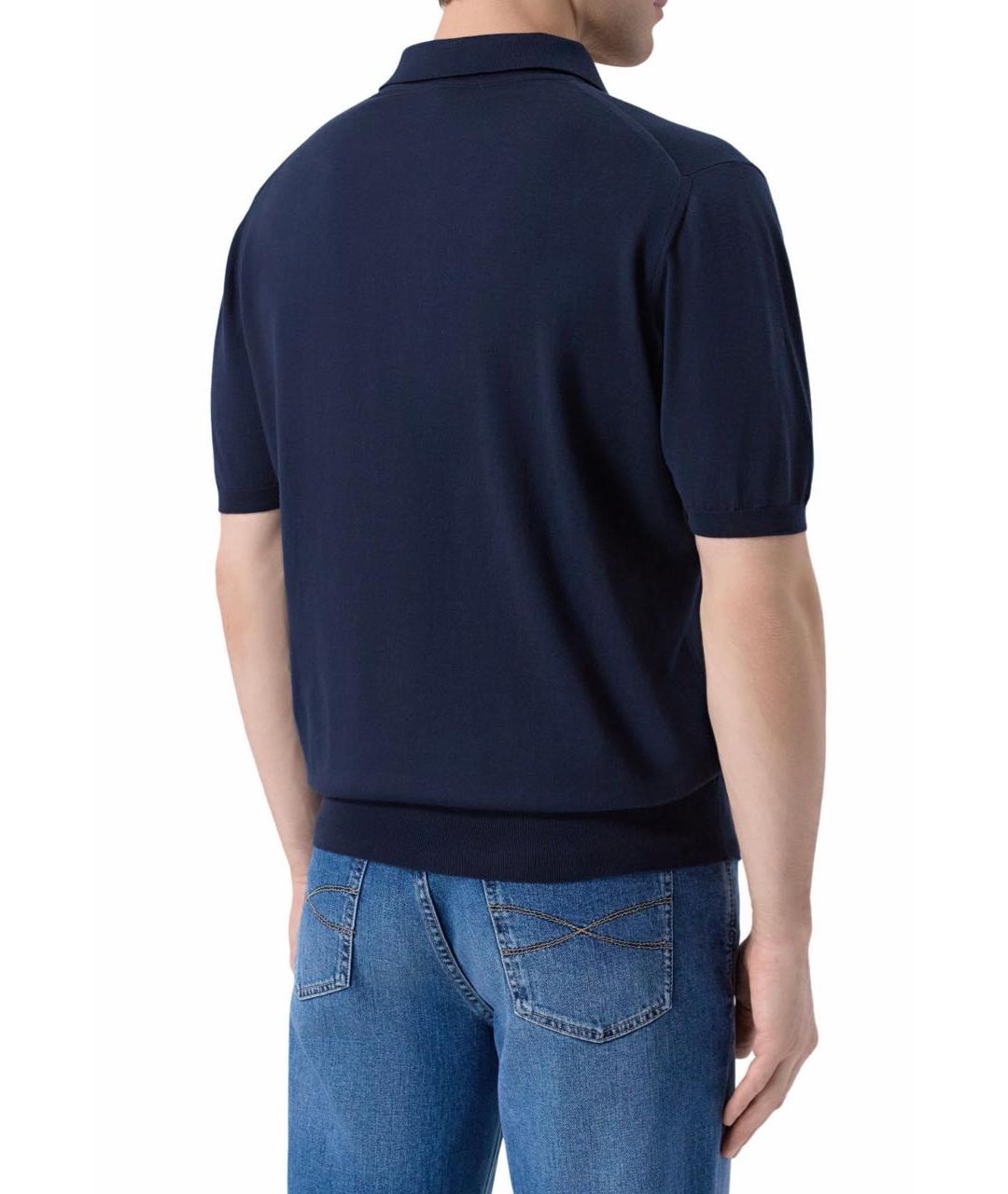 KITON Темно-синее хлопковое поло с коротким рукавом, фото 3