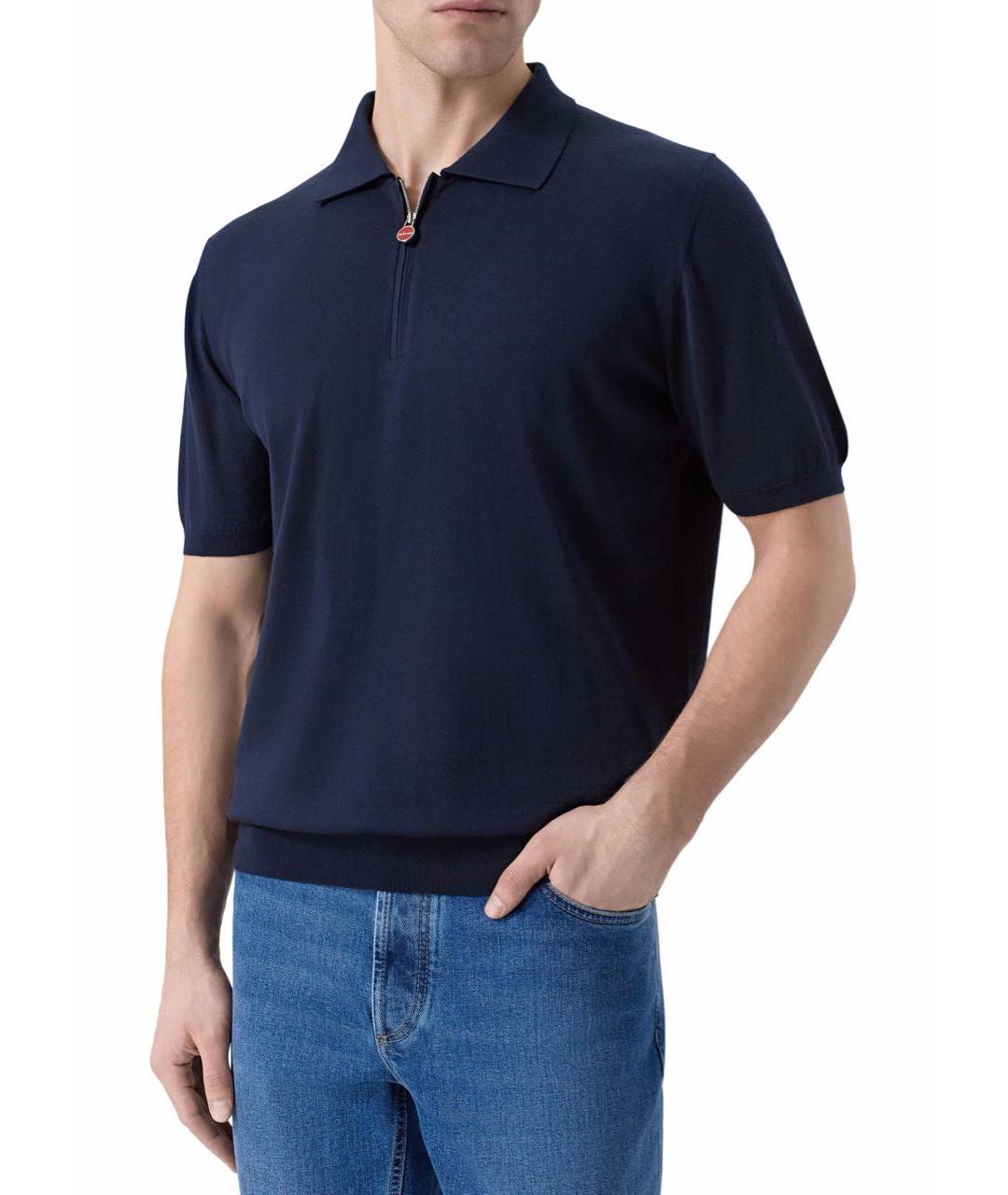 KITON Темно-синее хлопковое поло с коротким рукавом, фото 2